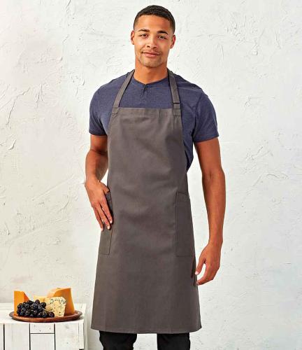 Premier Recycled Polyester and Fairtrade Organic Cotton Bib Apron - DGY - ONE